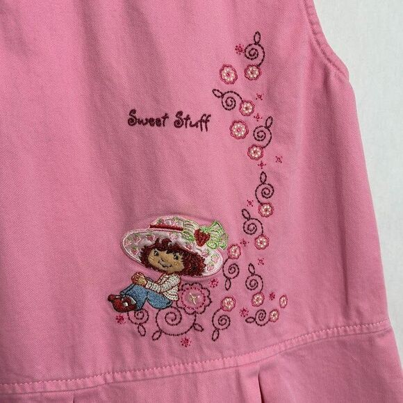 VTG Strawberry Shortcake Girls Dress 5T Pink Denim Jumper Embroidered Y2K 00s - Picture 4 of 6